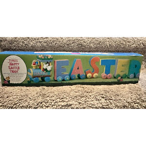 Happy Easter Train 7 Piece Vintage Handpainted Wood Decoration with Box 1995